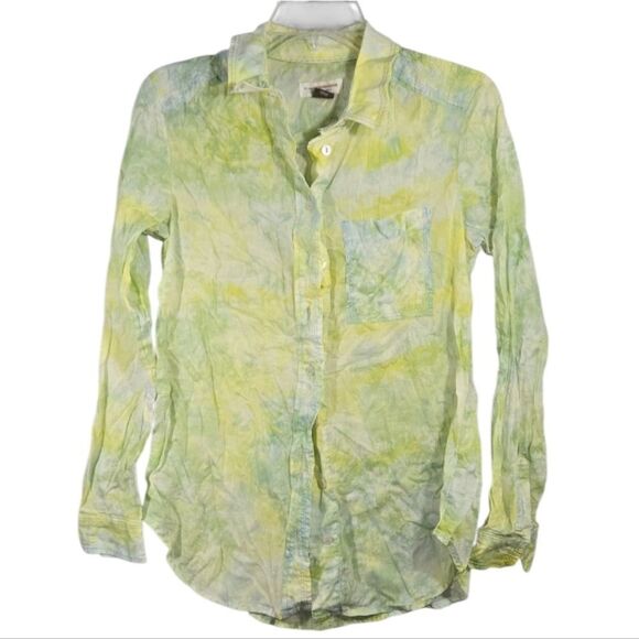 Anthropologie Pilcro Cate Yellow Tie-Dye Button down Shirt Classic Lightweight - Picture 2 of 14